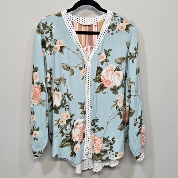 Soft Surroundings Tops - Soft Surroundings Shirt Large Blue Floral Patchwork Tiered Tunic Boho‎ Cottage